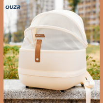 OUZR 반려동물 이동가방 경량 투명 매쉬 백팩, 흰색