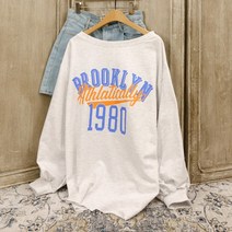 1980 레터링 루즈핏 긴팔 롱티셔츠