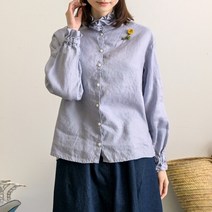내추럴가든 이중프릴 카라 린넨 블라우스