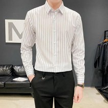 남성용 스트라이프 와이드 카라 셔츠 하늘비즈 A31 J602O263
