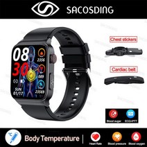 2022 혈당 스마트 워치 남자 심전도 모니터 혈압 체온 Smartwatch IP68 방수 피트니스 트래커117254, Silicagel Black set