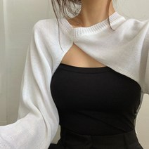 [체형커버/여름까지] 사선 니트 볼레로 크롭 가디건_미우블랑