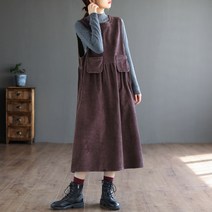 유블리 여성 A라인 포켓 코듀로이 롱 조끼 원피스