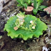 플로팅 연잎 개구리 형제 / 정원 수반 미니 연못 장식 인형 모형 소품
