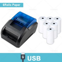 영수증사진기 포토프린터 데스크탑 열화상 영수증 POS 프린터 블루투스 무선 58mm LAN USB 레스토랑 판매, 04 USB Add 6Rolls_03 영국 플러그