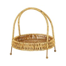 소박한 모조 등나무 바구니 짠 보관 바구니 야외용 손잡이가 있는 스낵 바구니, 플라스틱, 1단, 1개
