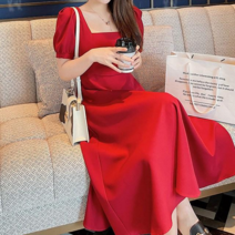 우리봄빛[M-4XL]퍼프 스퀘어넥 데일리 하객 롱 플레어 원피스 64286