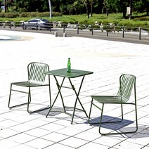 코나 철제 카페 야외용 접이식 야외 테이블 세트 2인용, 올리브그린, 4인세트(900x900테이블)