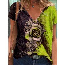 엄마 아줌마 중년 여성 빅사이즈 옷 의류 블라우스 티셔츠 3d 장미 꽃 프린트 t 셔츠