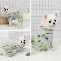 키밍 그린 강아지멜빵 스트라이프 올인원 애견의류 닥스훈트옷 웰시코기옷 팬츠 외출복 올링원, M