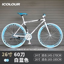 비앙키 로드자전거 26인치 30도 40도 60도 픽시 바이크 달리는 2발 생활형 MTB, 단일사이즈, 화이트 블루  26인치 60도