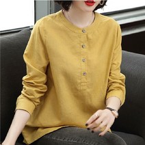 besteffie 봄 가을 블라우스 라운드 루즈핏 빅사이즈 무지 긴팔 셔츠 상의 중년여성 엄마옷 40대-60대 A86