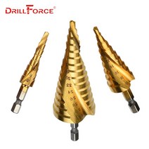 건식코아드릴 마그네틱드릴링머신 탁상드릴 Drillforce 3PCS 4-122032mm HSS 단계 드릴 비트 세트 나선형 그루브 센터 코어 홀 커터 육각 드릴 티타늄 190