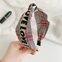 어반선데이추천 귀여운 러브 유니크 체크 래터링 머리띠 면헤어밴드