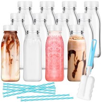 Mifoci 12팩 283.5g10온스 유리 우유 병 뚜껑과 빨대 포함 모유 보관 냉장고용 음료 제품 및 용기 파티 결혼식 바베큐 피크닉용 USA 미국