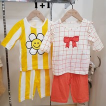 (1+1패키지특가) 모이모이깜피 유니프랜드 체크리본+치즈스마일 7부내의 2벌세트