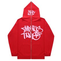 남녀공용 고딕 풀페이스 지퍼 맨투맨 후드티 이너 플리스 스트리트웨어 상의 마이너스 투