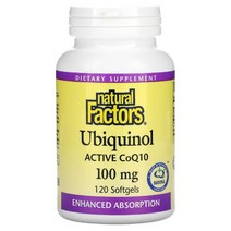 내추럴 팩터 유비퀴놀 활성 코엔자임 Q 10 100mg 소프트젤 30정 비타민E, 100 mg, 30 Count
