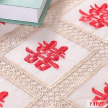 호텔 홈 웨딩 레이스 펀칭 수용 빈티지 북유럽 웨딩 식탁보 원탁 테이블 매트 식탁, 빨강-ㄱ자, 40*180