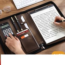 A4 가죽 폴더 멀티 케이스 클립 보드 계약서 파일 계산기 포함 서류 정리 가죽 파우치 바인더 폴더 계약, 01. 검은색 12자리 계산기