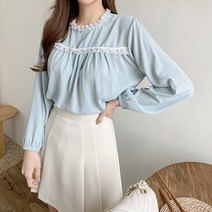 여자 레이스 셔링 하객룩 비서 쉬폰 페미닌 블라우스