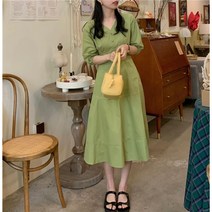 잇츠스타일 여성스러운 브이넥 퍼프 플레어 2color 롱 원피스