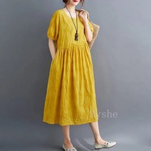 [Myshe]여성 면 마 원피스 롱 여름 빅사이즈 E1 S100720