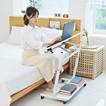 바퀴달린 각도 이동식 간이 쇼파 테이블 미니 침대용 책상 침대 위 높낮이조절 보조 원목, 월넛(각도조절)-60x40