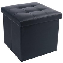 LotFancy Storage Ottoman. 33x30.5x30.5cm(13x12x12인치) 소형 발 스툴 뚜껑이 있는 정사각형 오토만 보관 큐브 다리 받침대용 블랙 인조 가, Faux Leather_13' Cube-Brown