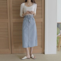 히든밴딩 데님 스커트 청치마 에어라인 트임 연청 진청 롱스커트