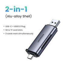 메모리카드리더기 USB UGREEN 카드 판독기 USB30 및 C to SD MicroSD TF Thunderbolt 3 OTG 어댑터 PC 태블릿 스마트폰용 2in1 Macb, CHINA_2in1 Alu-alloy shell, [01] 2in1 Alu-alloy Shell