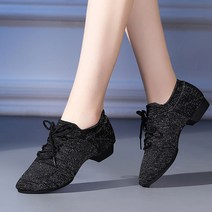 SHENGBO여성 댄스화 날염직포 소프트 컴포트 네 컬러+NO.004LH908, 235, 블랙 가죽 밑창