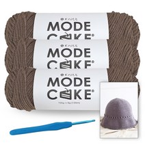[니뜨] 모드케이크(100g) 뜨개실x3볼+메릴버킷햇도안+모사용코바늘 7/0호(4.0mm), 06_연브라운