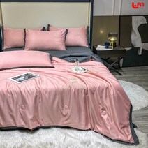 Love Me씻은 얼음 실크 에어컨은 콩 이불 여름 얇은 싱글 더블 여름 시원한 이불 4 종 여름 더블 얇은 이불 심플한 분위기 여름에 함께할 시원하고 시원한, 핑크 제이드 + 다크 그레이