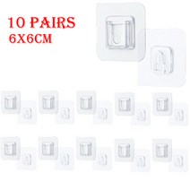 강력한 자체 접착 투명 벽걸이 후크 10 개 주방 욕실 용 무거운 부하 걸이, 10 pairs-G
