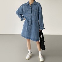 데님 스냅 반오픈 하프 원피스