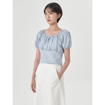 스카이 블루 백 지퍼 퍼프 블라우스 (322765LY9Q)