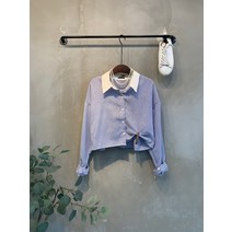 씨샵인더룸 / 폴키 크롭 배색 잔스트라이프 긴팔 셔츠 3color