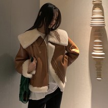 카라넥 어린양 융털 무스탕 코트 여성 겨울 가을 고퀄리티 감각 지퍼 모터복 클래식 숏점퍼 상의 3601706240