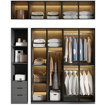 드레스룸아일랜드장 3단서랍 이동식 옷방인테리어, 160x50x190 옷장/4도어+상부수납장