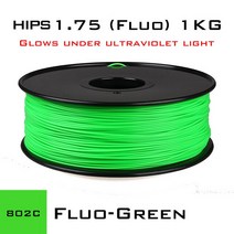 3DSWAY 힙 필라멘트 단색 플라스틱 3D 프린터 Reprap Makerbot 소재 1.75mm 1kg, 17 HIPS Fluo-Green
