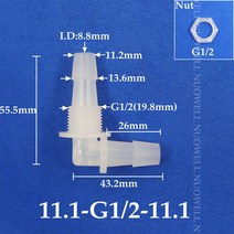 호스커넥터 5 200pcs M6 M8 G1/8 G1/2 스레드 2-12mm PP 벌크 헤드 유니온 엘보 커넥터 육각 너트 수족관 물고기 탱크 에어 펌프 호스, [04] 200pcs With Nuts, [12] 11.1-G1I2-11.1