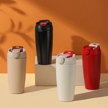 316 스테인리스 휴대용 빨대 텀블러 보온보냉 진공 투썸텀블러, 500ml, 레드