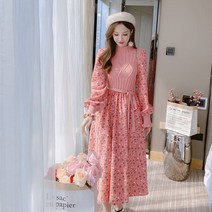 가을 니트 플라워 롱 원피스 청순 데이트룩