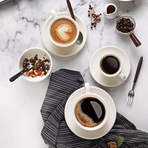 시라쿠스 뉴욕 커피잔 화이트 흰색 라떼 카페라떼 카푸치노 에스프레소 신혼 부부 찻 잔 컵 받침 세트, 카푸치노잔 250ml