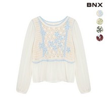 비엔엑스 BNX 여성 플라워 비즈 셔링 블라우스