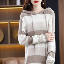 가을 겨울 여성 후드 드레스 줄무늬 느슨한 긴 섹션 무릎 스웨터 드레스 여성 서양식 니트 바닥 드레스