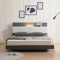 상일리베가구 아델 LED조명 침대 프레임 SSQK, 다크그레이