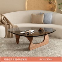 이사무노구치 거실 테이블 강화유리 원목 커피 테이블, 원목+강화유리, 그레이유리+호두색_라지