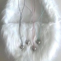 [블링살롱made/국내제작] 하트 파스텔 스트링 롱 초커 매듭 메탈 실버 목걸이 4컬러 네크리스 끈목걸이 발레코어 y2k 발레코어룩 하트목걸이